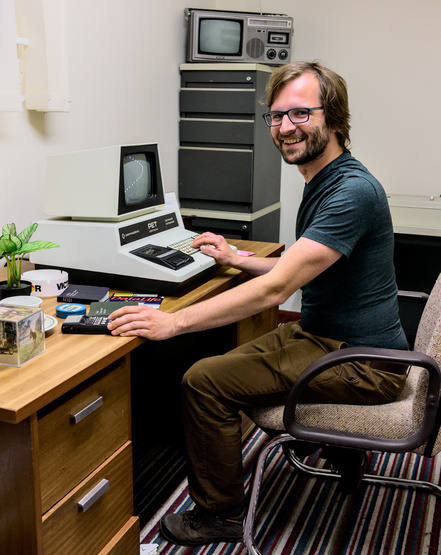 Me pretending to use an old computers.